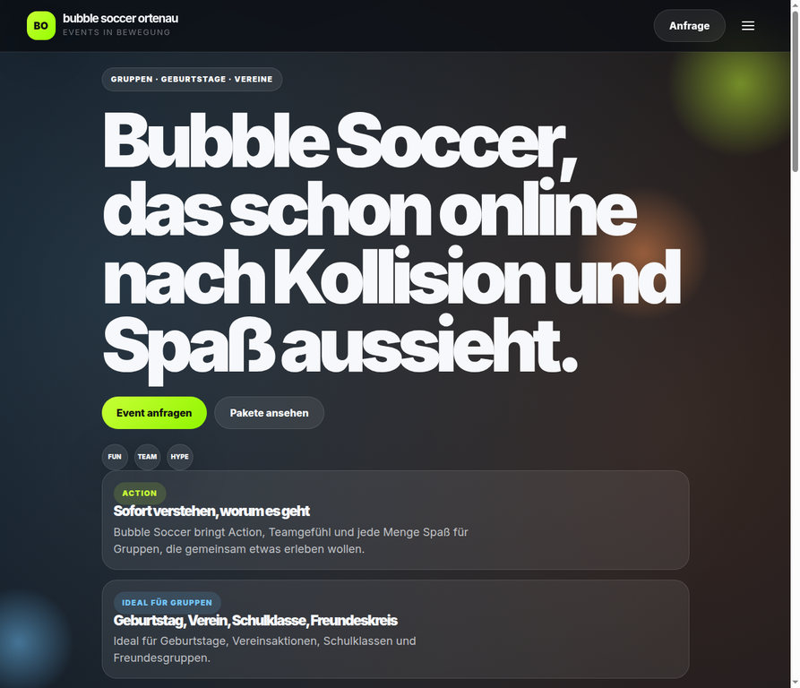 Bubble Soccer Ortenau Website